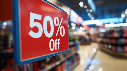 Bargain Hunting Bonanza - Closeup of 50% Off Sign on E-Commerce Site for Black Friday Deals with Copy Space