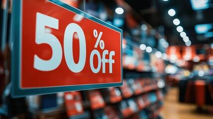 Cyber Monday Bargain Hunting - Closeup of 50% Off Sign on E-Commerce Site, Black Friday Discounts, Copy Space for Text