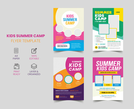 Kids summer flyer design and professional camp leaflet template