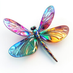3D beautiful glass dragonfly, isolated, on a white background. Design for a Christmas tree toy, souvenir, gift, decorative element, decoration. Illustration for printing on fabric, paper.