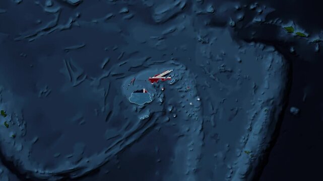 Zoom from Earth to Fiji. (Country Flag) World map animation with highlighted borders of countries. Images from NASA