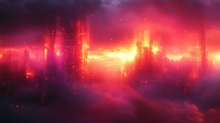 Obraz premium An otherworldly city radiates warmth as dusk paints the horizon