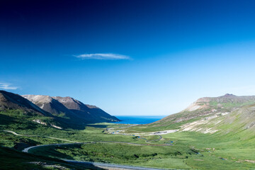Vast aerial view of the Njardvik fjod in East fjords of Iceland