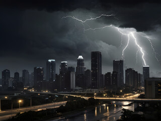 Obraz premium country skyline at night,lightning over the sea,storm over the sea,lightning in the desert,lightning over the city
