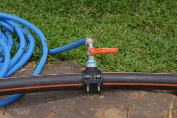 blue hose equipment for garden.