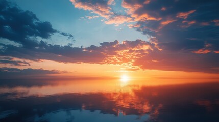 Fototapeta premium Majestic Sunset Skies: Vibrant Colors Painting Clouds in Radiant Hues