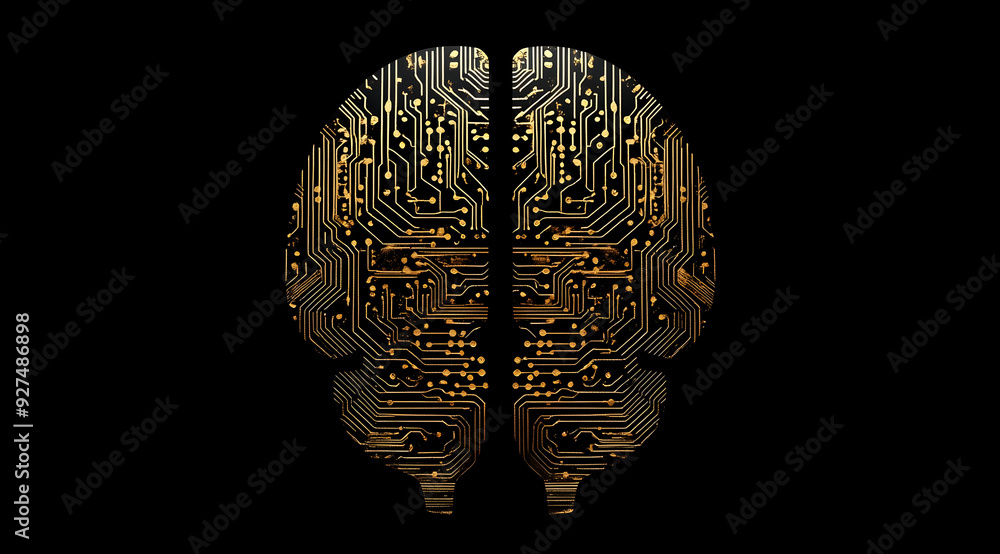 Poster a digital representation of a brain showcasing intricate circuits and technology, symbolizing the fu