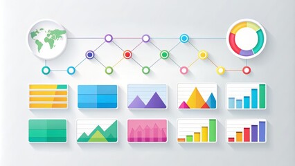 Blank customizable infographic template with colorful shapes and icons, set against a white background, perfect for presenting data and information in a visually appealing way.