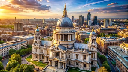 Naklejka premium Breathtaking aerial view of the majestic St. Paul's Cathedral in London, its stunning dome and spires standing tall amidst the bustling cityscape.