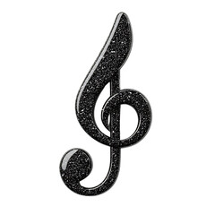 A glittery black treble clef musical symbol  a black background isolated on transparency PNG...