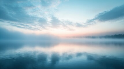 Obraz premium Serene Morning by the Misty Lake