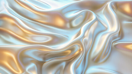 Obraz premium A soft white wave of satin, creating a light effect, with a holographic texture having smooth flowing patterns, a background design in the world of fashion and digital art, a shiny surface