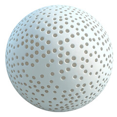 A highly detailed white spherical object with an array of evenly spaced isolated on transparency PNG background, perforated holes, creating a modern and abstract design; suitable for backgrounds