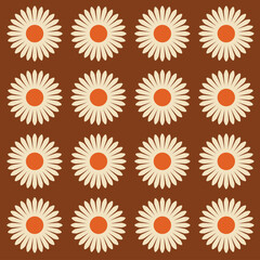 70's Retro Seamless Pattern, 60s and 70s Aesthetic Style, floral groovy pattern in brown, beige and orange colors.
