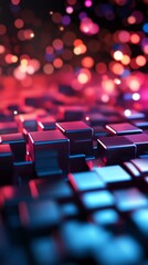 Obraz premium Abstract digital background with vibrant blocks and colorful bokeh lights, creating a mesmerizing pattern of depth and texture.
