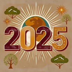 Happy new year number 2025 design Retro Pop or Risograp style Generative AI.