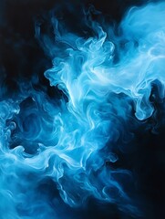 A mesmerizing swirl of blue smoke against a dark background, creating an ethereal and dynamic visual effect.