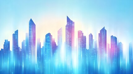Obraz premium Futuristic Cityscape with Neon Lights and Blue Sky