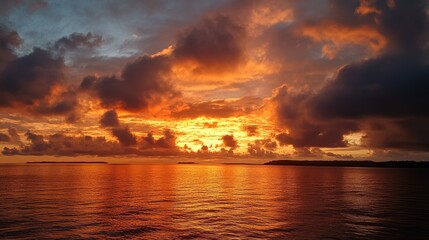 Obraz premium Majestic Orange Sunset Casting Vibrant Hues Over the Ocean