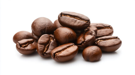 A small pile of roasted coffee isolated on a white background.