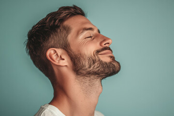 Fototapeta premium A close up of a man's face with her eyes closed