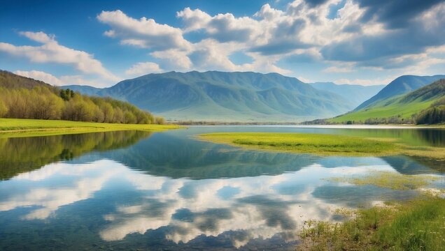 Picturesque lake reflecting clear blue sky on world water day.                 Mesmerizing view of Khal Bilas during monsoons 2.
                           