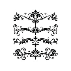 Damask baroque ornament border and frame ornament Floral vector ornament black silhouette set