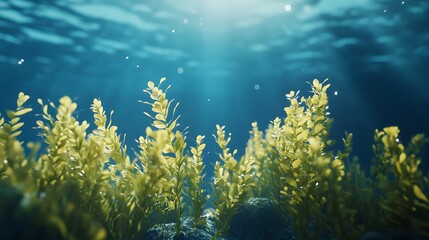 Fototapeta premium 青い海に揺れるアオサ