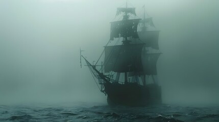 Fototapeta premium Ghostly Ship Drifting Through Misty Seas Shrouded in Supernatural Legends