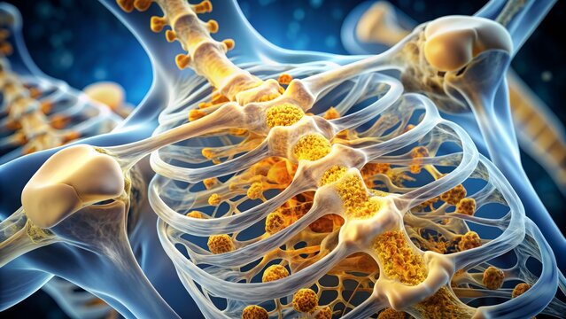 Close-up of a weak and brittle bone structure, highlighting the effects of vitamin D deficiency on overall health and skeletal system.