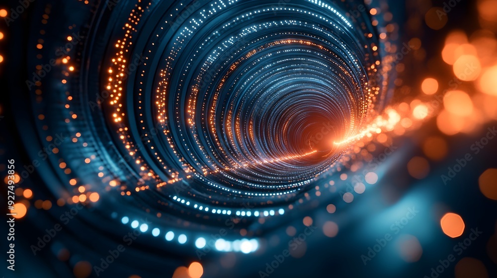 Poster abstract light tunnel background with bokeh and glow