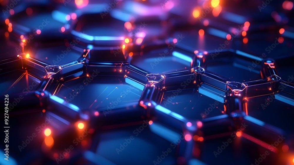 Poster abstract hexagon pattern with neon lights