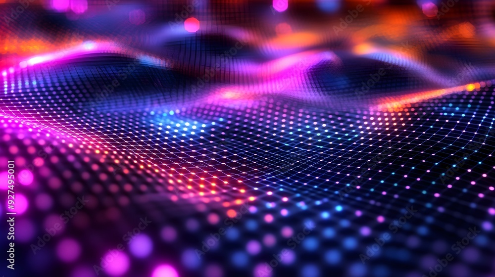 Poster abstract neon grid, digital network, tech background