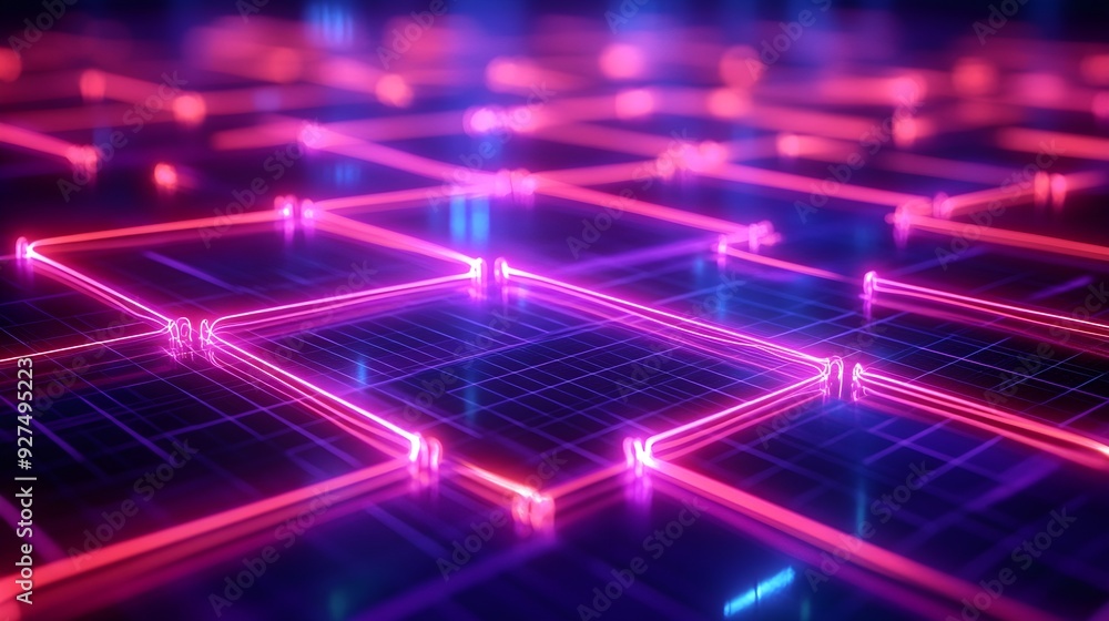 Poster abstract neon lights grid pattern background