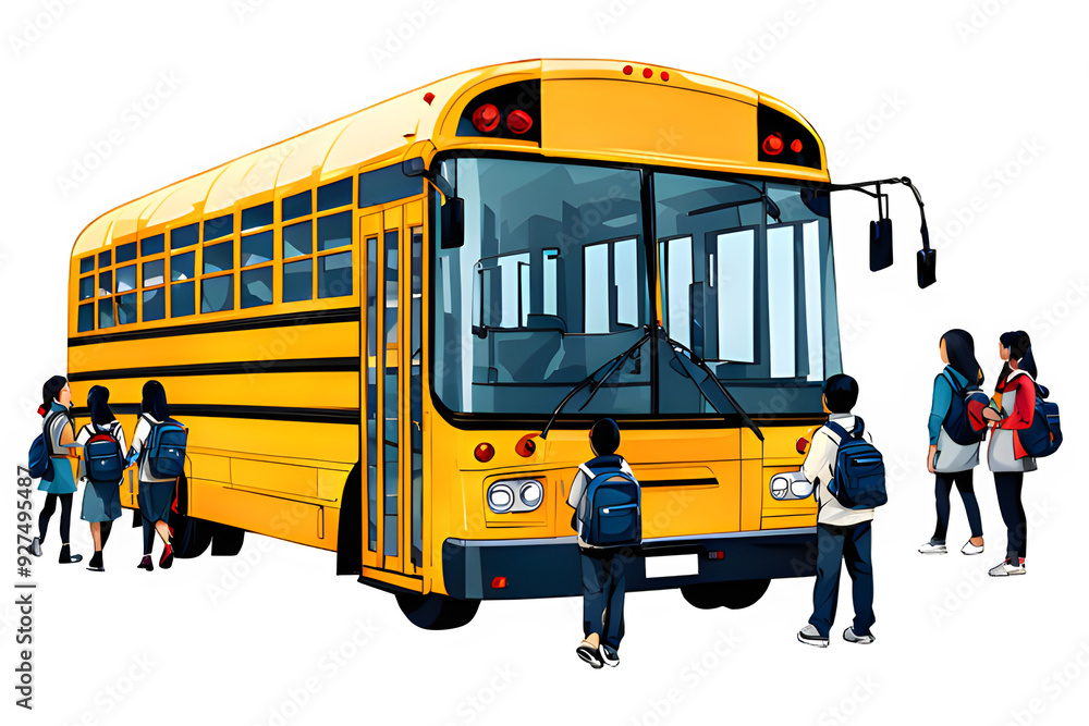 Wall mural Yellow school bus on a Transparent background.
