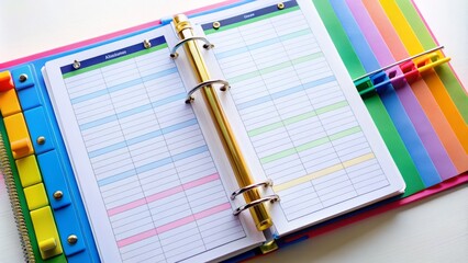 Colorful and organized binder with a customizable daily schedule and to-do list template, perfect for personal or professional goal setting and time management.