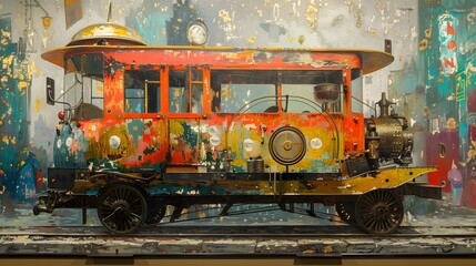 Colorful Vintage Train in Art Exhibit.