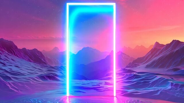 Surreal Neon Mountain Landscape