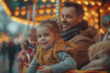 Obraz premium Father and mother take their children to a fun park on Children's Day.