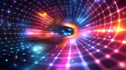 Obraz premium Abstract Neon Tunnel - Futuristic Glowing Grid