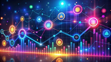 Colorful illustrated timeline highlighting key milestones and statistics of a year, featuring icons, charts, and graphs on a futuristic background with neon lights and sparks.