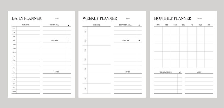 Daily, weekly and monthly planner