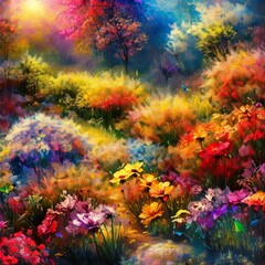 New art colorful flowers painting. Spring multicolored illustration