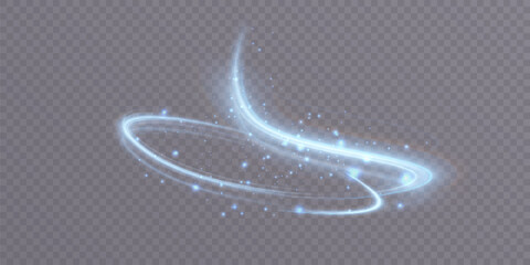Curved glow lines light effect. Light bright Twirl. High speed light energy effect for game characters on transparent background PNG. Web © MAKSYM