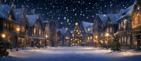 Fototapeta premium Snowy Christmas village used for product display