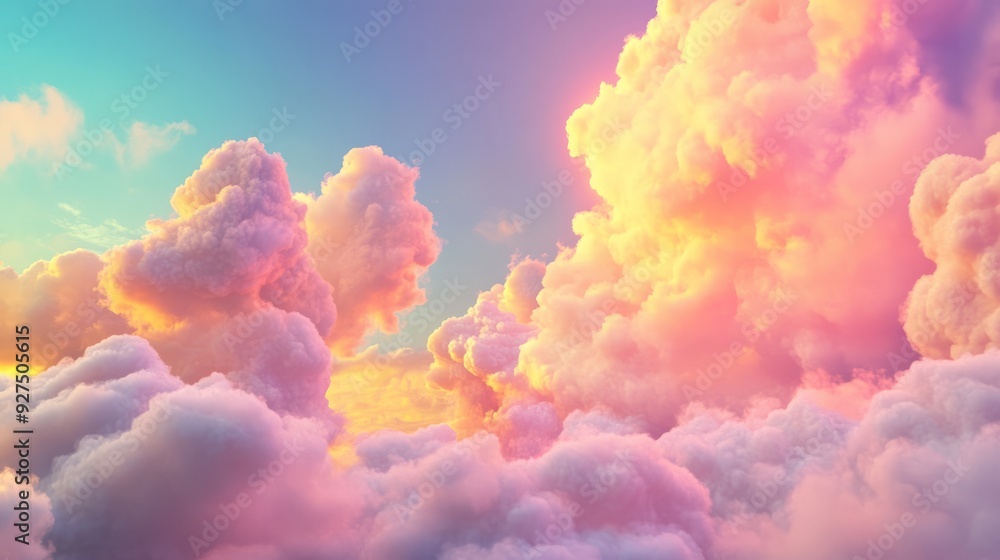 Canvas Prints Pink and yellow clouds in a blue sky at sunset.