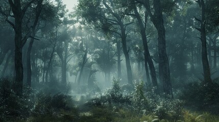 Fototapeta premium Mysterious Foggy Forest.