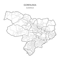 Fototapeta premium Administrative Map of the Upper Carniola Statistical Region (Gorenjska) with Municipalities (Občine) and Settlements (Naselja) as of 2024 - Slovenia - Vector Map