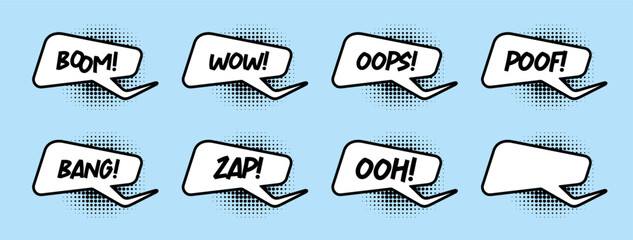 Comic speech bubbles with halftone shadows. Vector illustration in pop art style