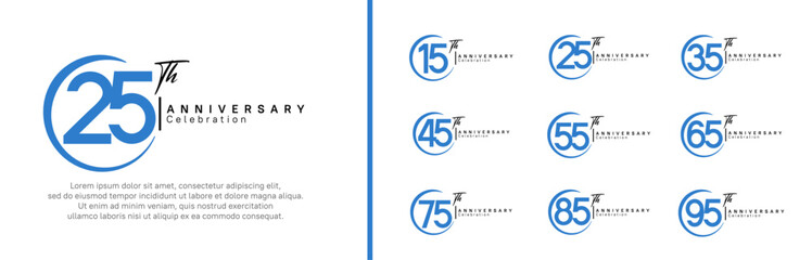 anniversary logo set. vector design blue and black color for celebration event